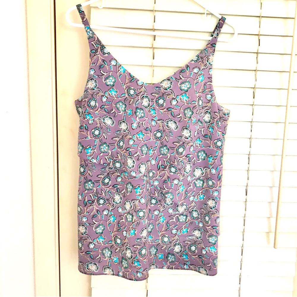 CAbi  Scrollwork Cami Tank Blouse Purple Small Ajustable Spaghetti Strap Flowy